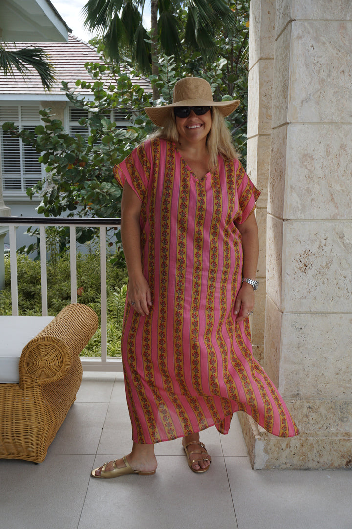VESTIDO MOCA RAYAS FUCSIA