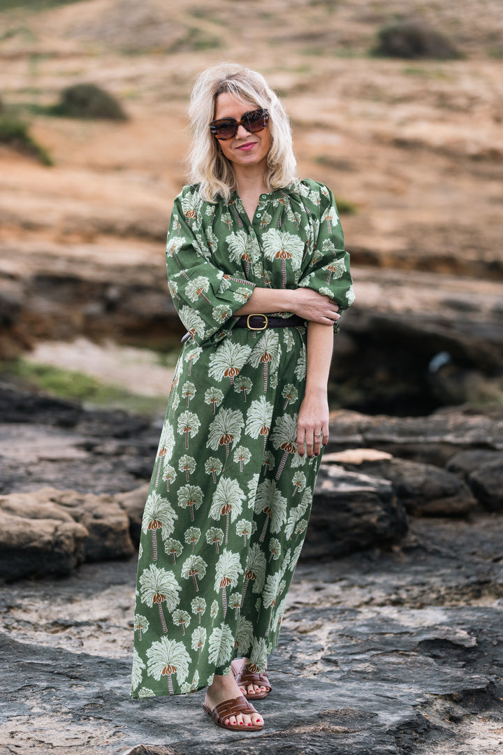 VESTIDO TERRENAS PALMERAS VERDE