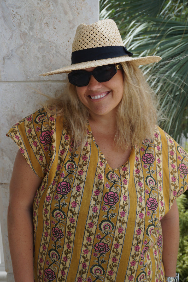 VESTIDO MOCA RAYAS MOSTAZA