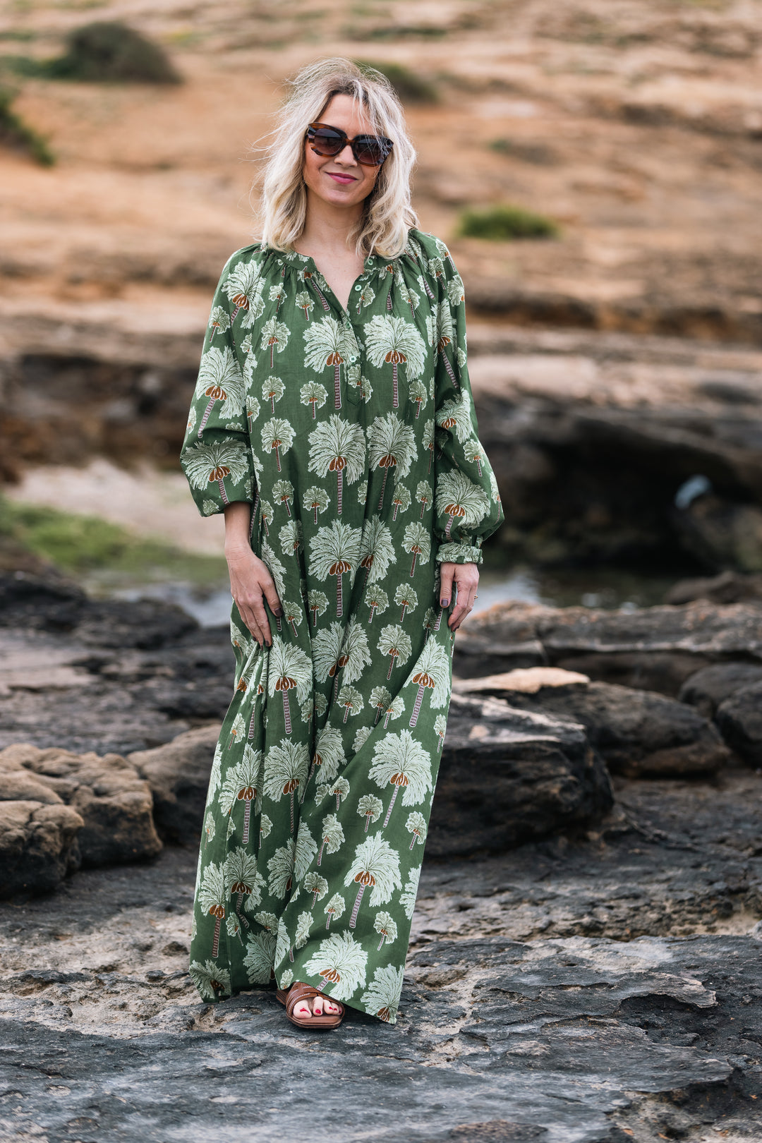VESTIDO TERRENAS PALMERAS VERDE