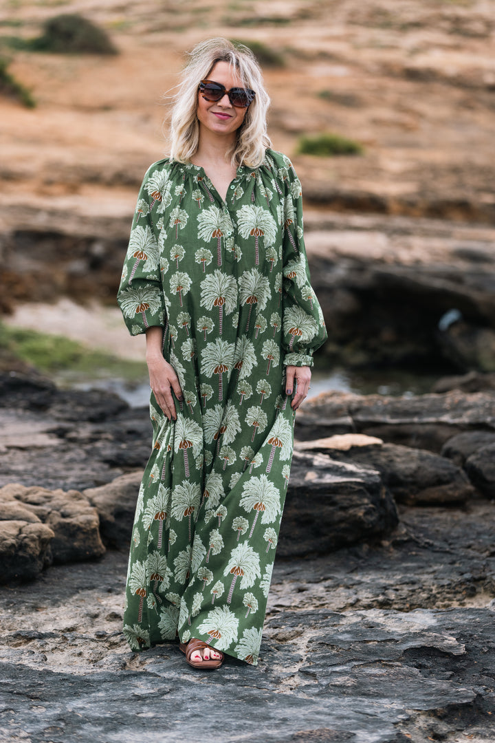 VESTIDO TERRENAS PALMERAS VERDE