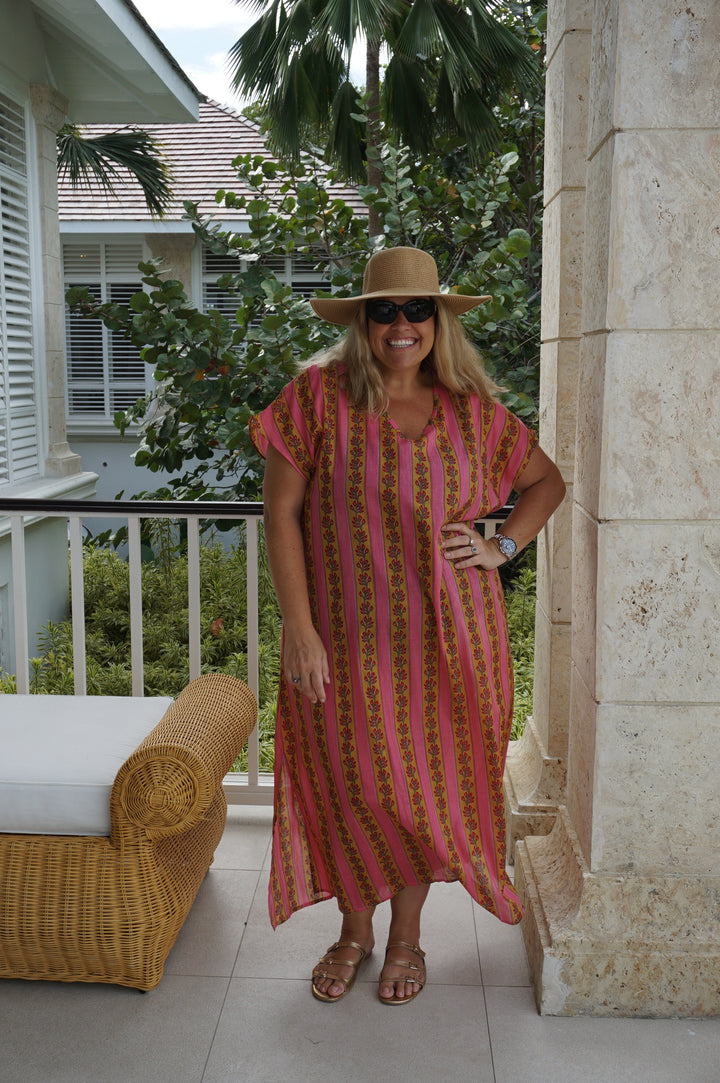 VESTIDO MOCA RAYAS FUCSIA