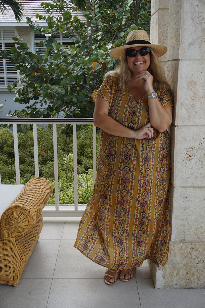 VESTIDO MOCA RAYAS MOSTAZA