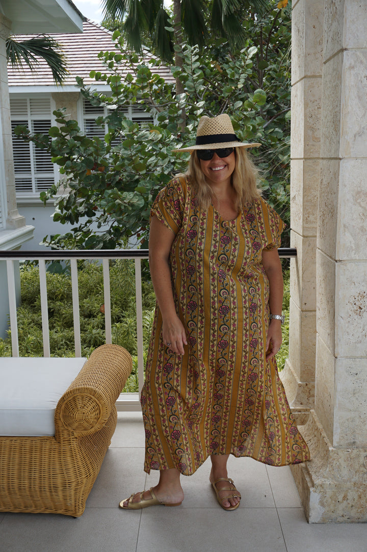 VESTIDO MOCA RAYAS MOSTAZA