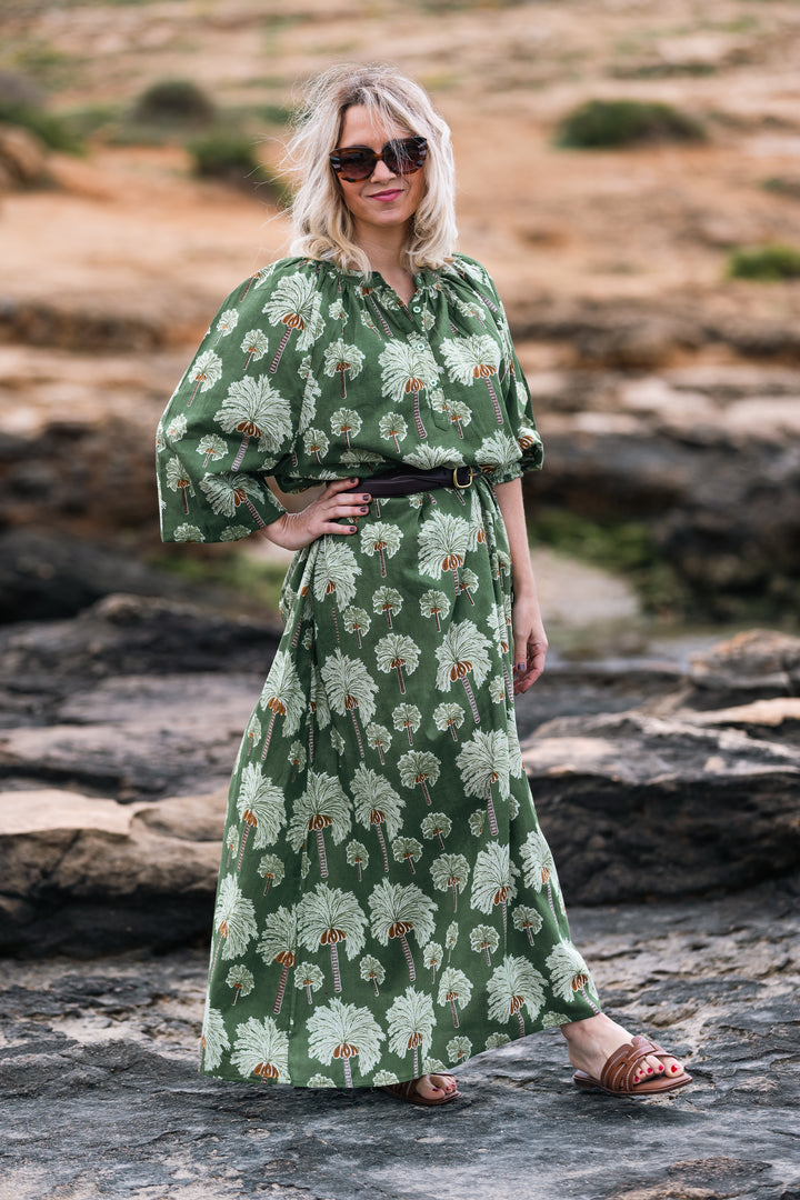 VESTIDO TERRENAS PALMERAS VERDE
