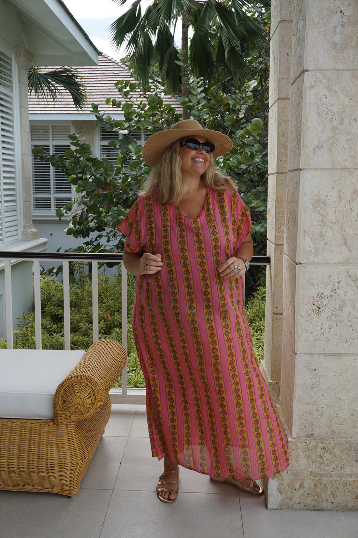 VESTIDO MOCA RAYAS FUCSIA