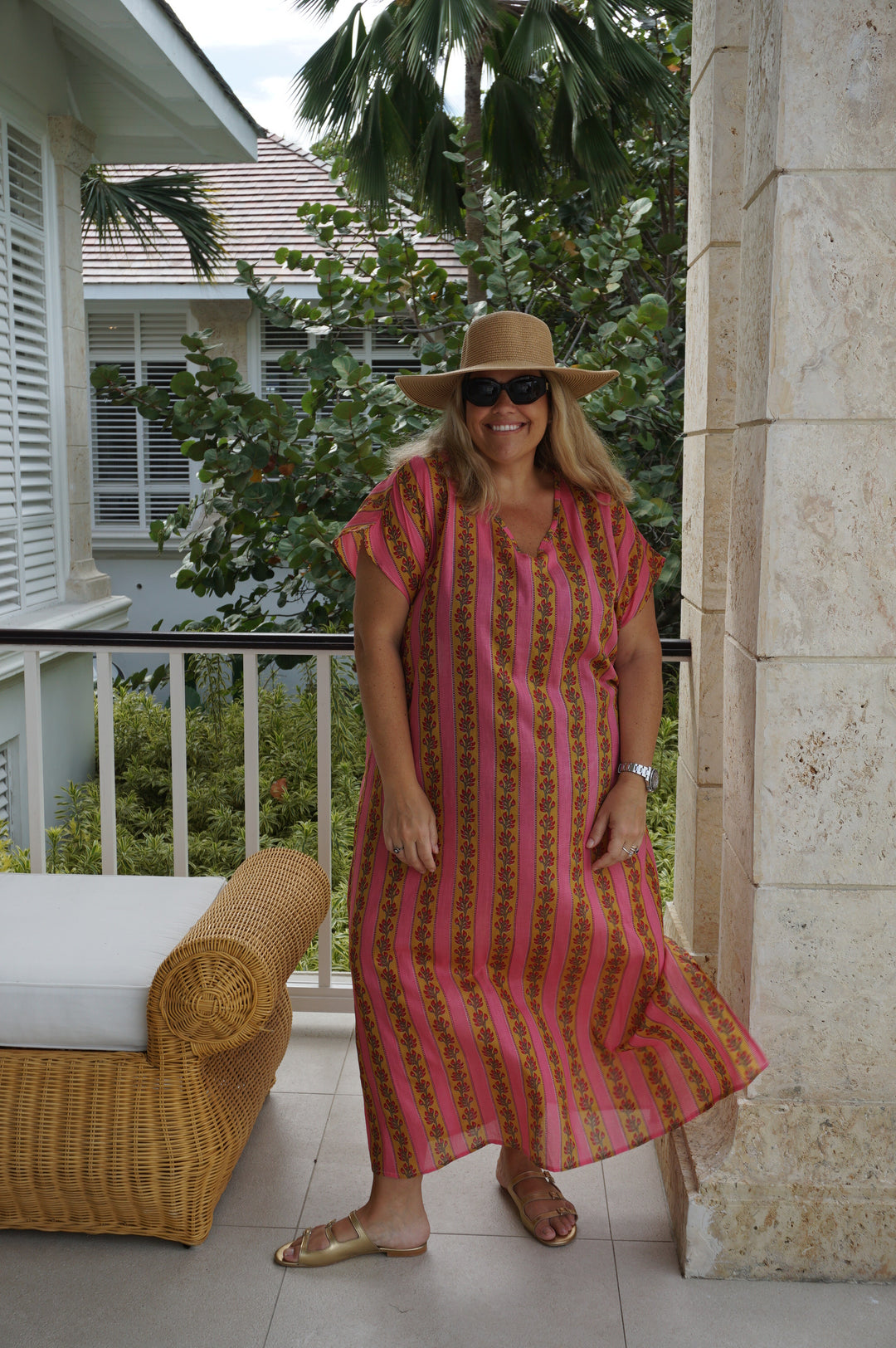 VESTIDO MOCA RAYAS FUCSIA