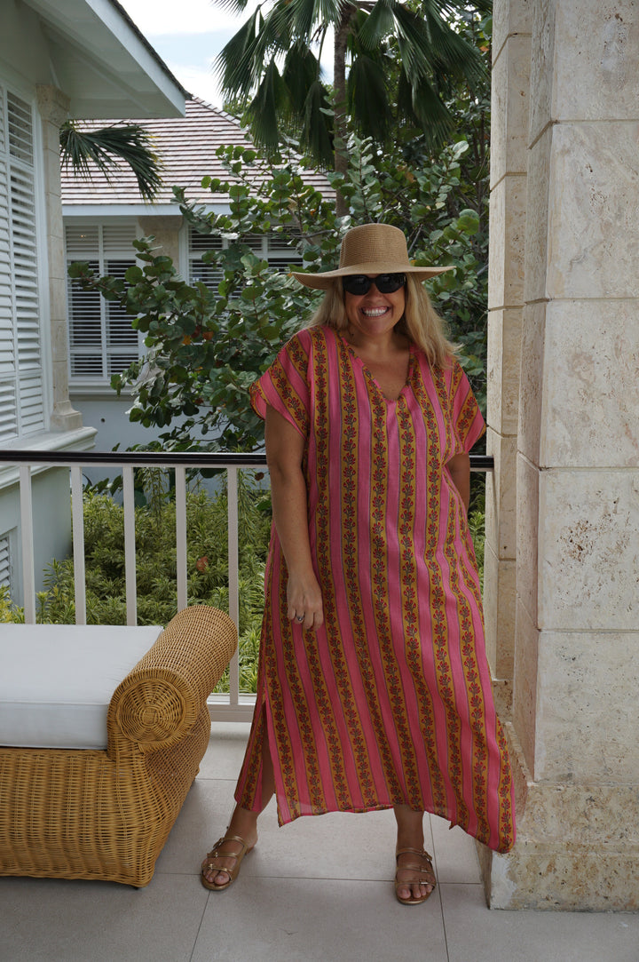 VESTIDO MOCA RAYAS FUCSIA