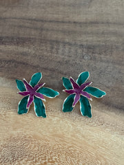 PENDIENTES DOBLE FLOR VERDE