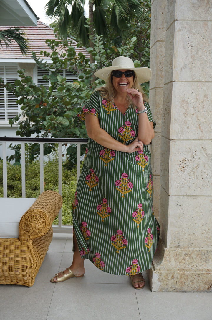VESTIDO MOCA RAYAS VERDE