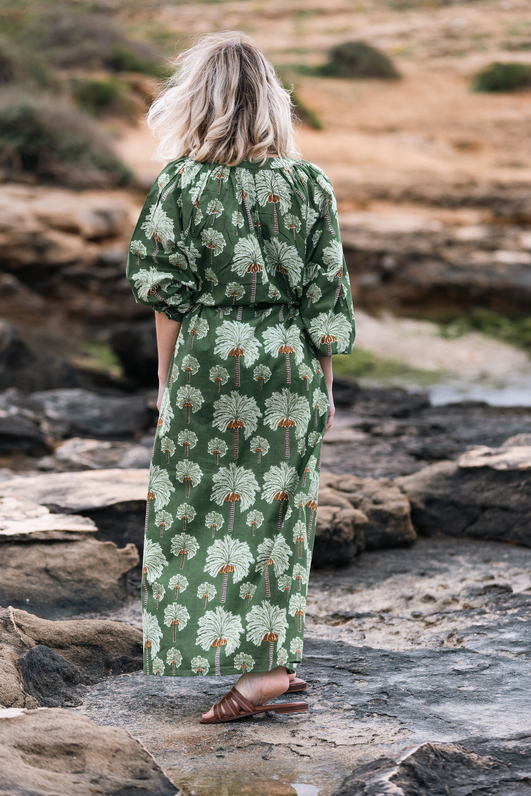 VESTIDO TERRENAS PALMERAS VERDE