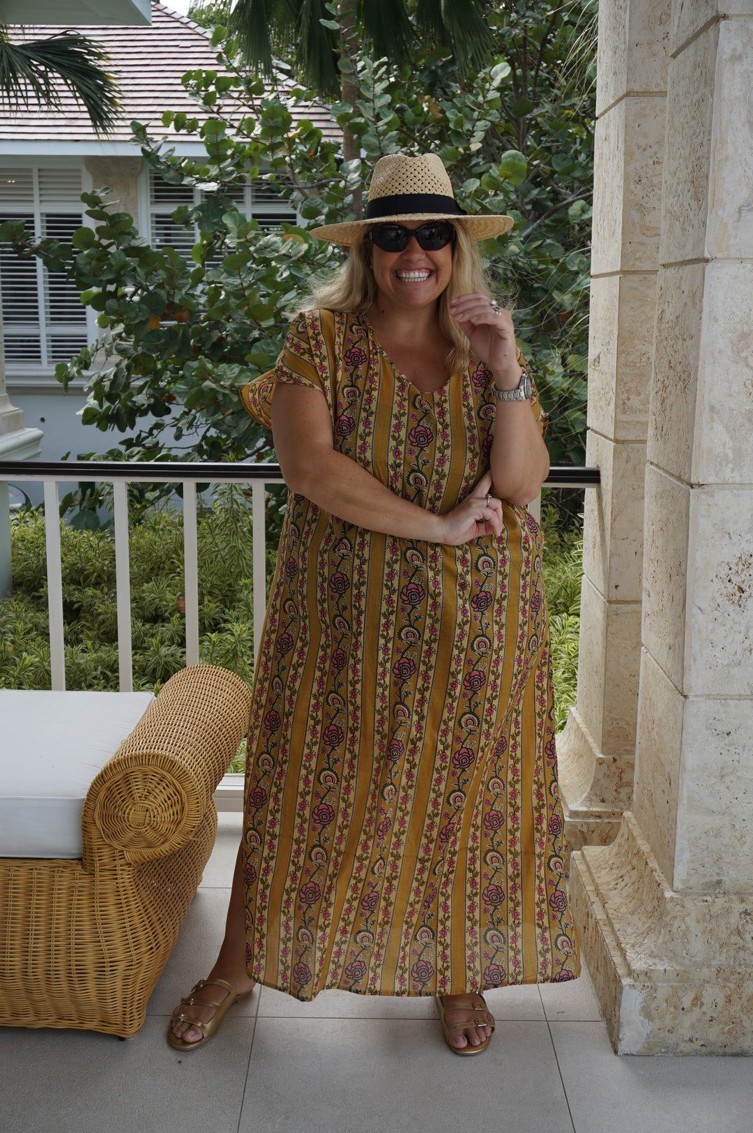 VESTIDO MOCA RAYAS MOSTAZA