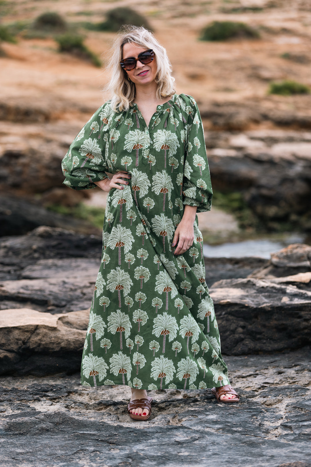 VESTIDO TERRENAS PALMERAS VERDE