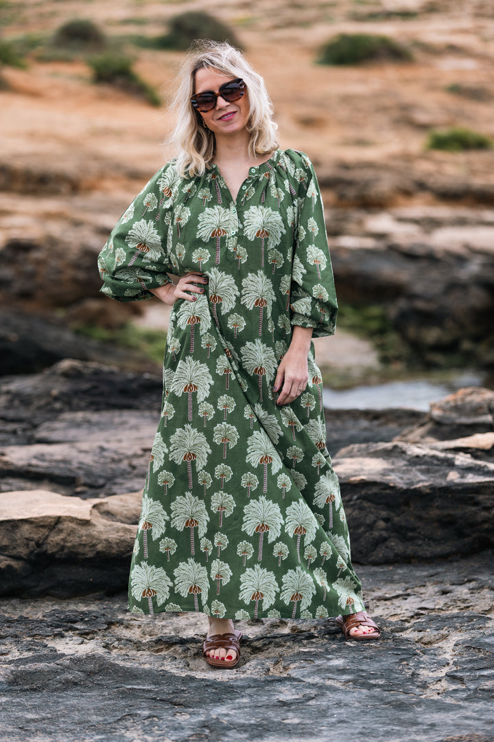 VESTIDO TERRENAS PALMERAS VERDE