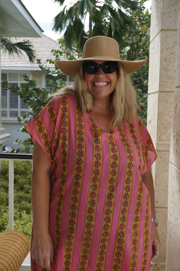 VESTIDO MOCA RAYAS FUCSIA