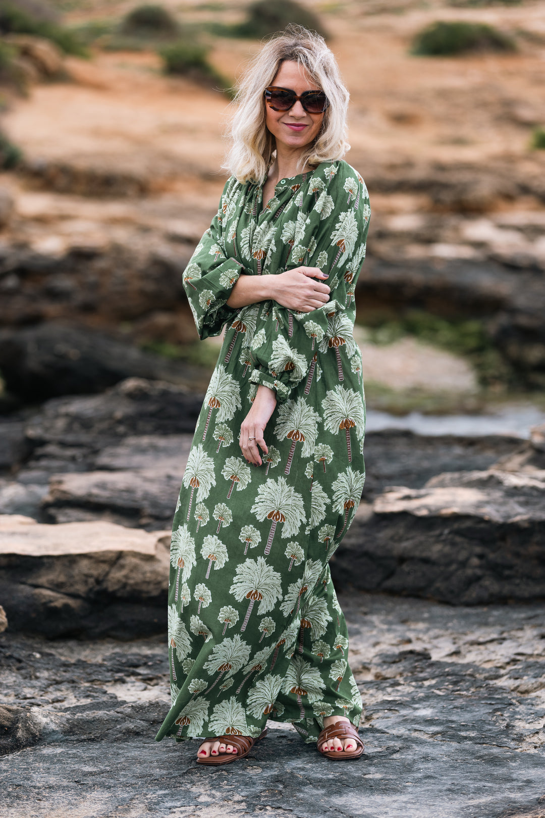 VESTIDO TERRENAS PALMERAS VERDE