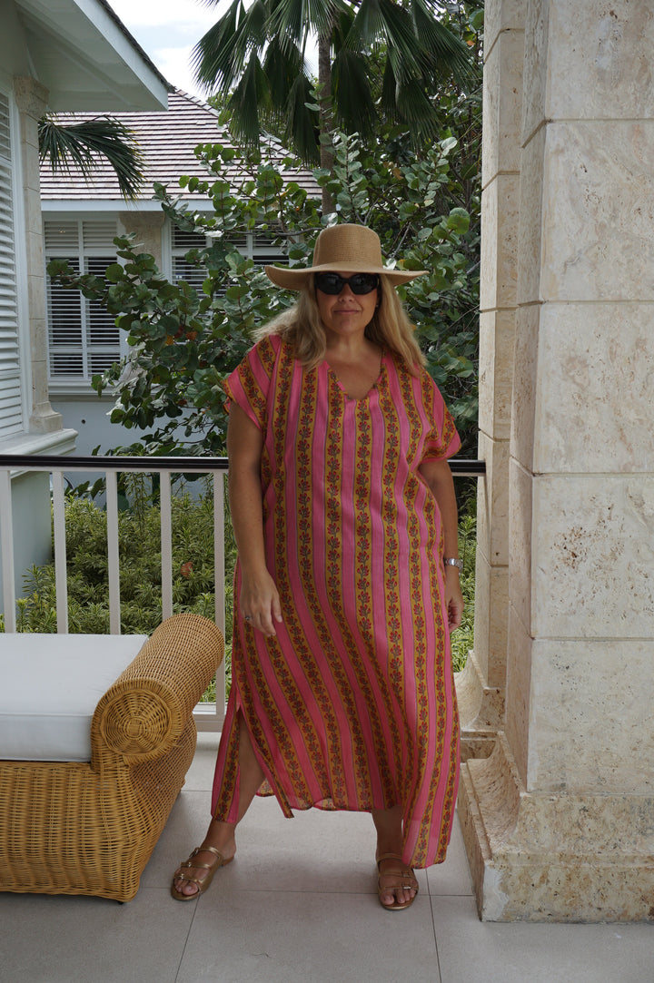 VESTIDO MOCA RAYAS FUCSIA