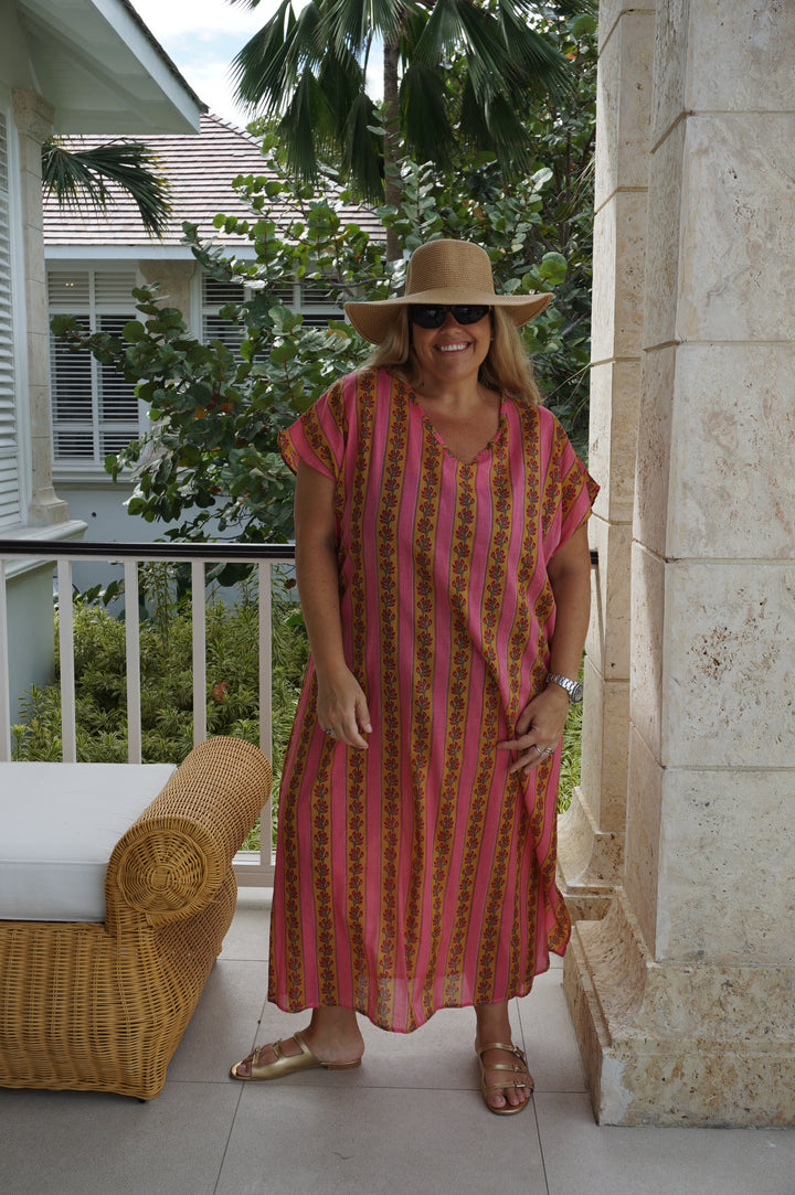VESTIDO MOCA RAYAS FUCSIA