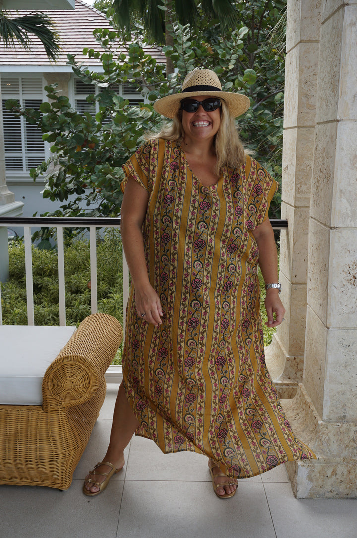VESTIDO MOCA RAYAS MOSTAZA