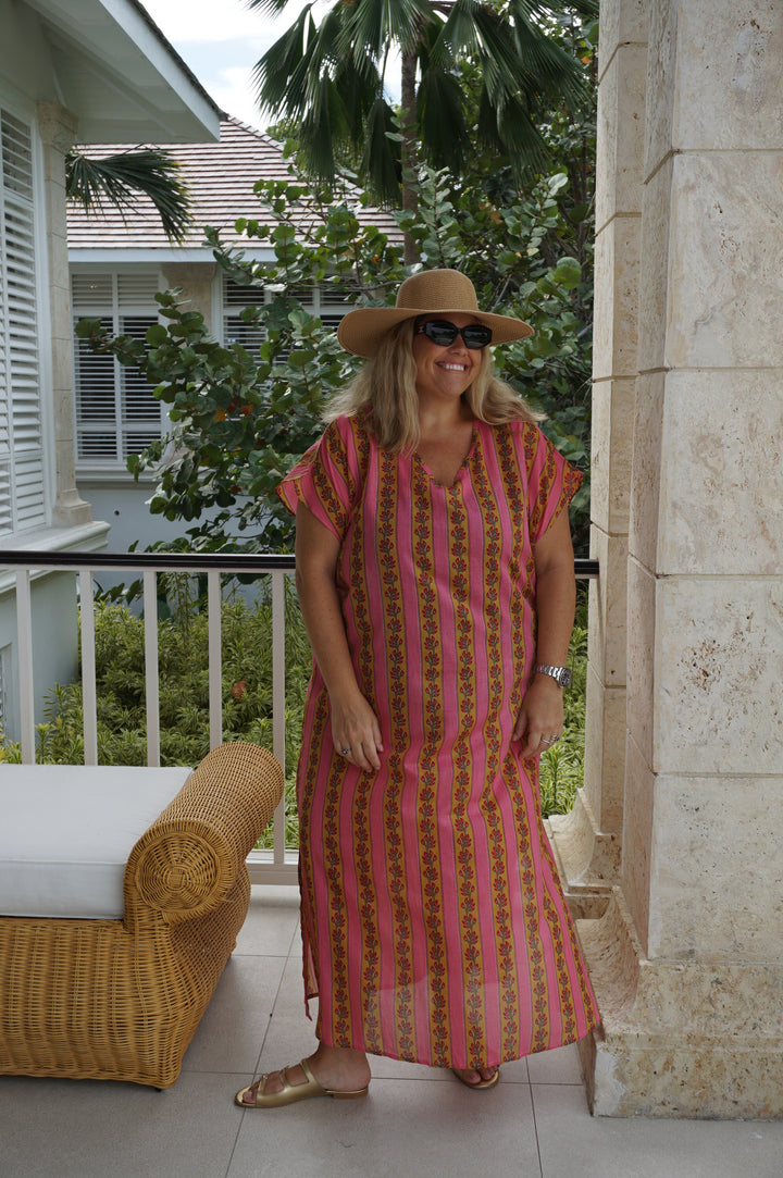 VESTIDO MOCA RAYAS FUCSIA