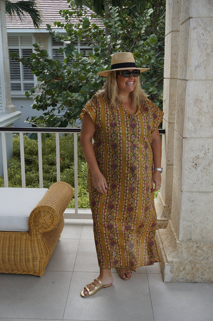 VESTIDO MOCA RAYAS MOSTAZA