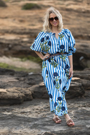VESTIDO TERRENAS CELESTE RAYAS