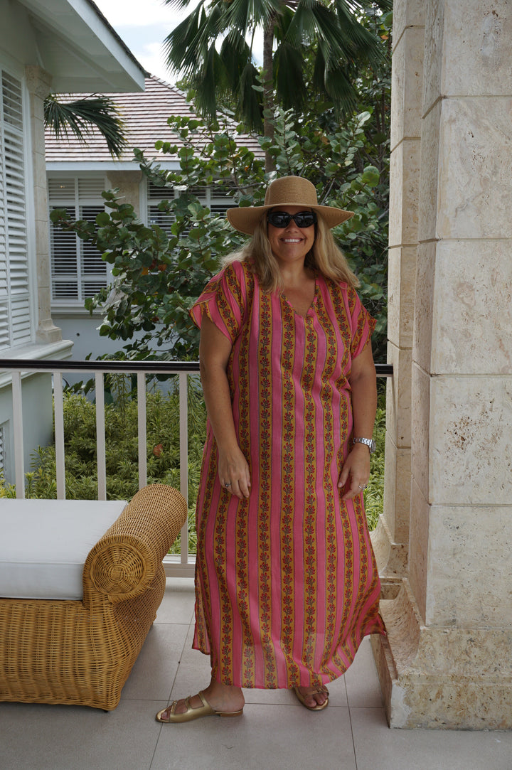 VESTIDO MOCA RAYAS FUCSIA