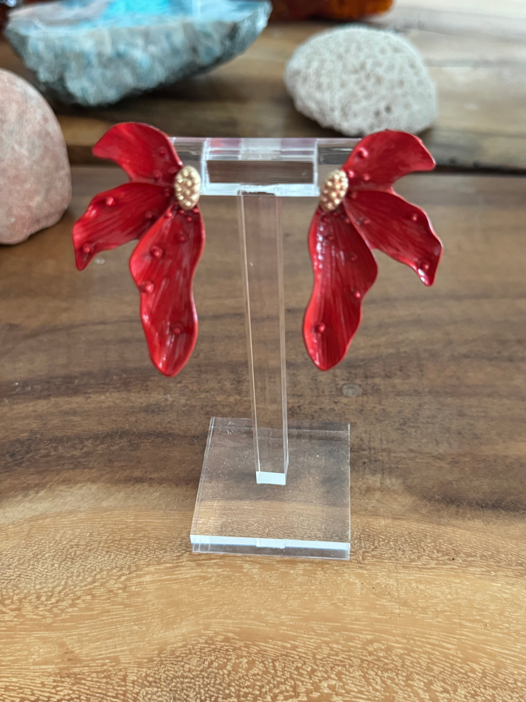 PENDIENTES FLOR ROJA