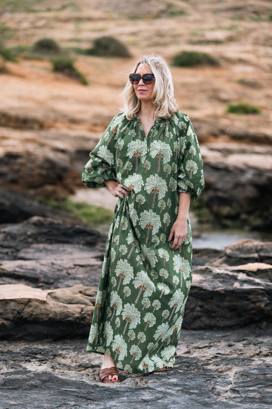 VESTIDO TERRENAS PALMERAS VERDE