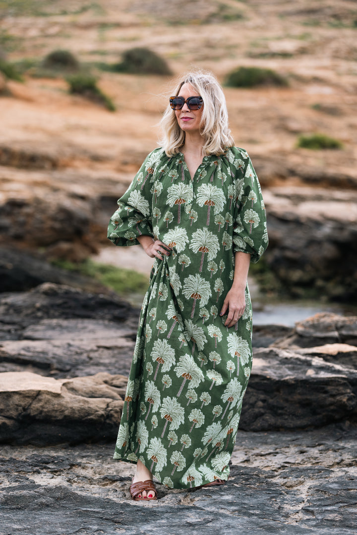 VESTIDO TERRENAS PALMERAS VERDE