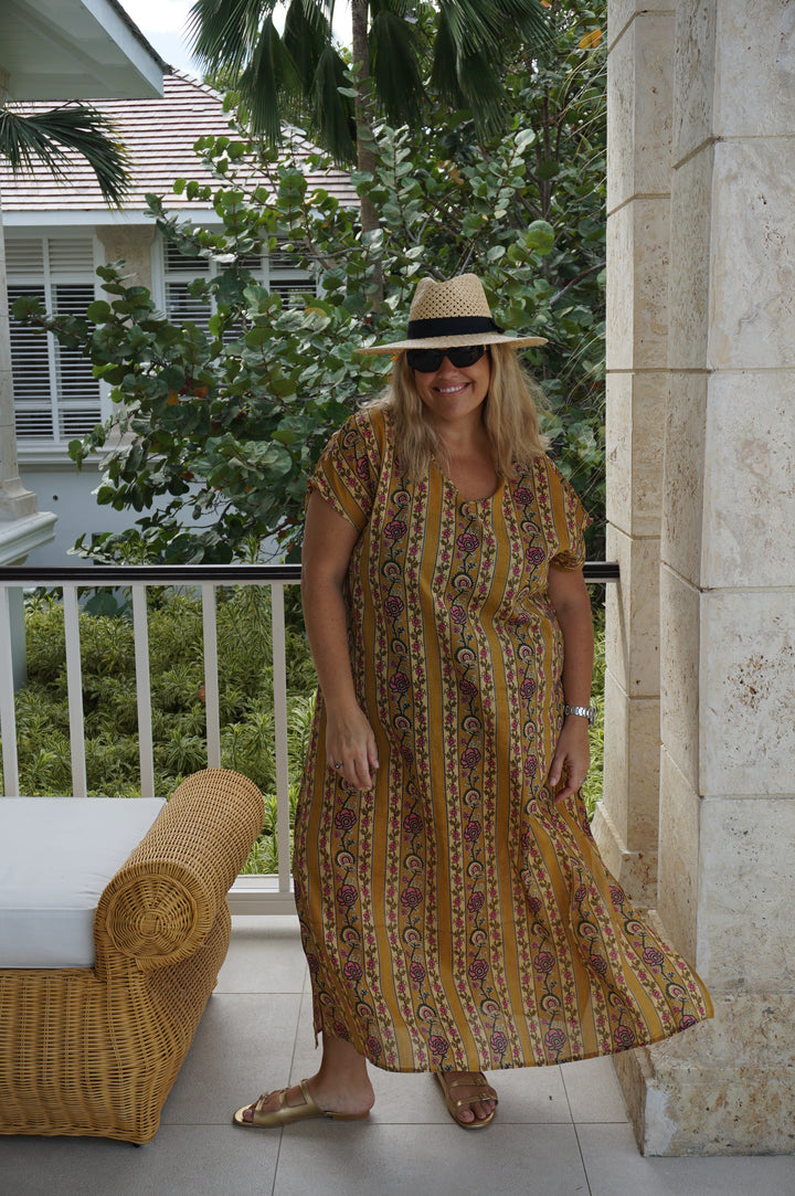 VESTIDO MOCA RAYAS MOSTAZA