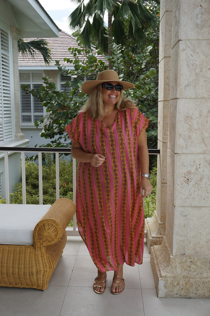 VESTIDO MOCA RAYAS FUCSIA