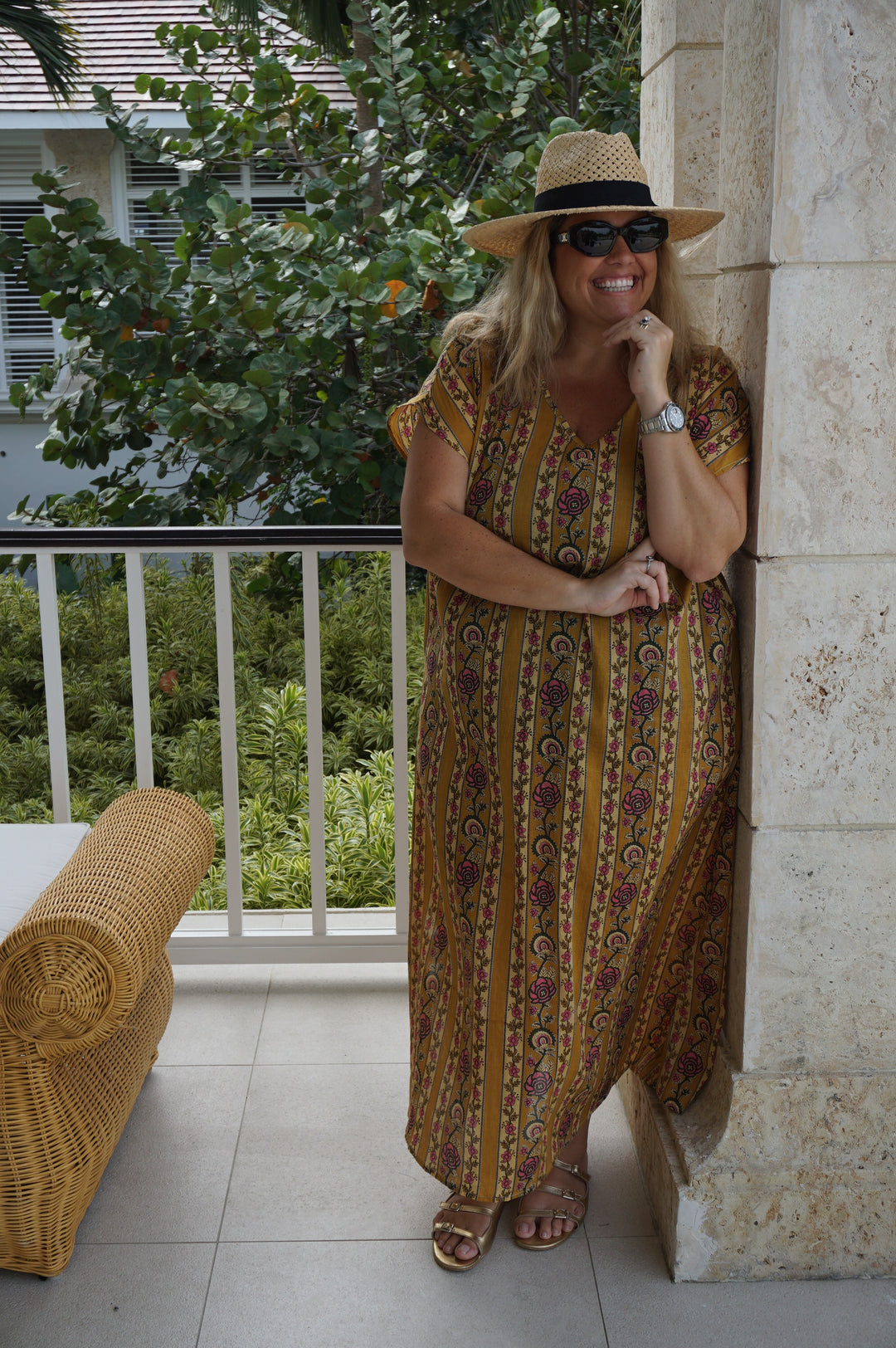 VESTIDO MOCA RAYAS MOSTAZA