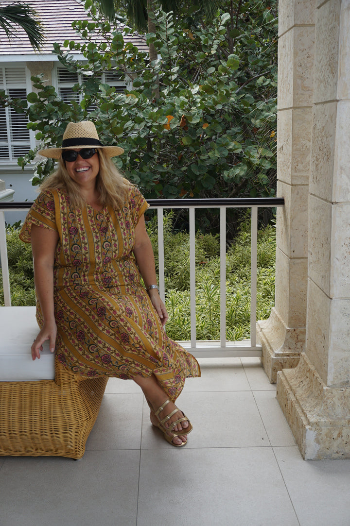 VESTIDO MOCA RAYAS MOSTAZA