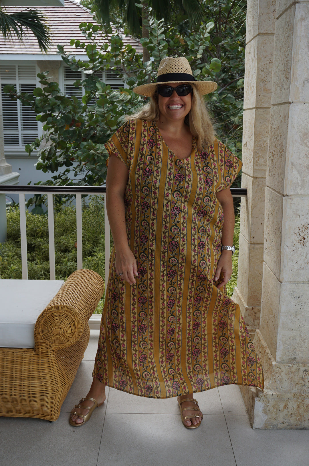 VESTIDO MOCA RAYAS MOSTAZA