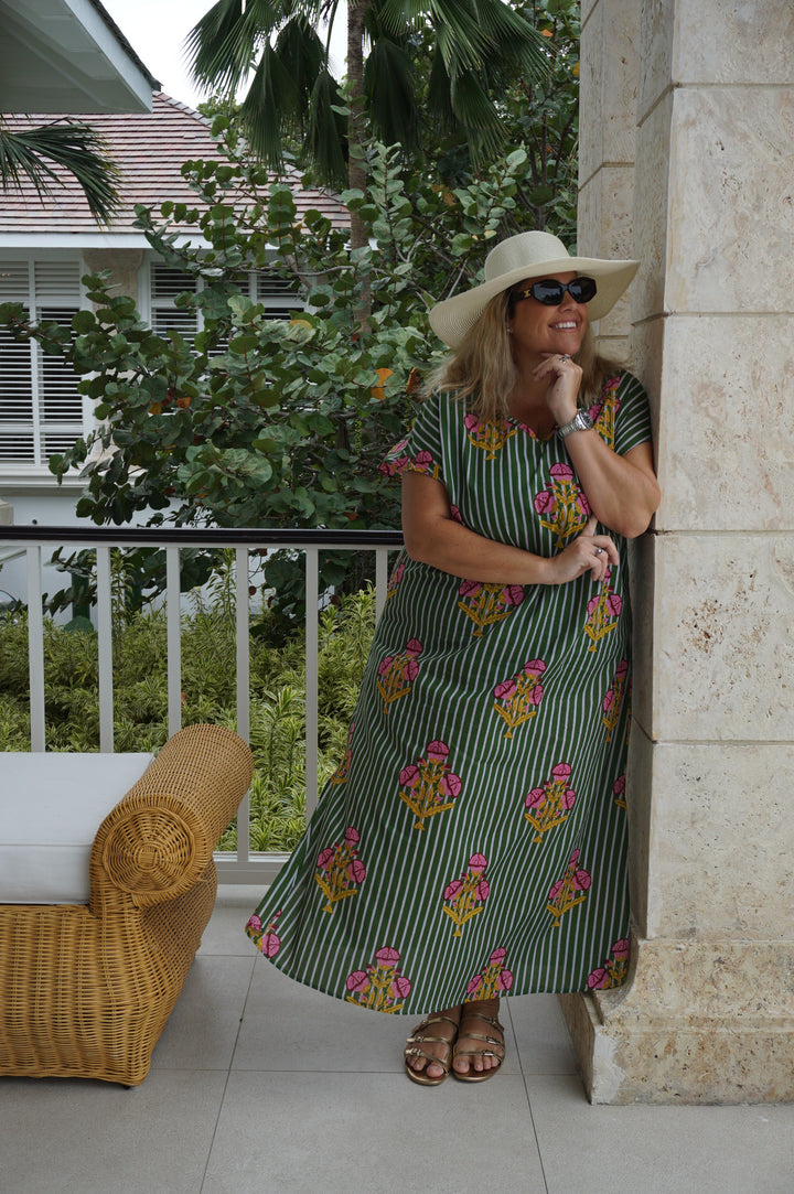 VESTIDO MOCA RAYAS VERDE