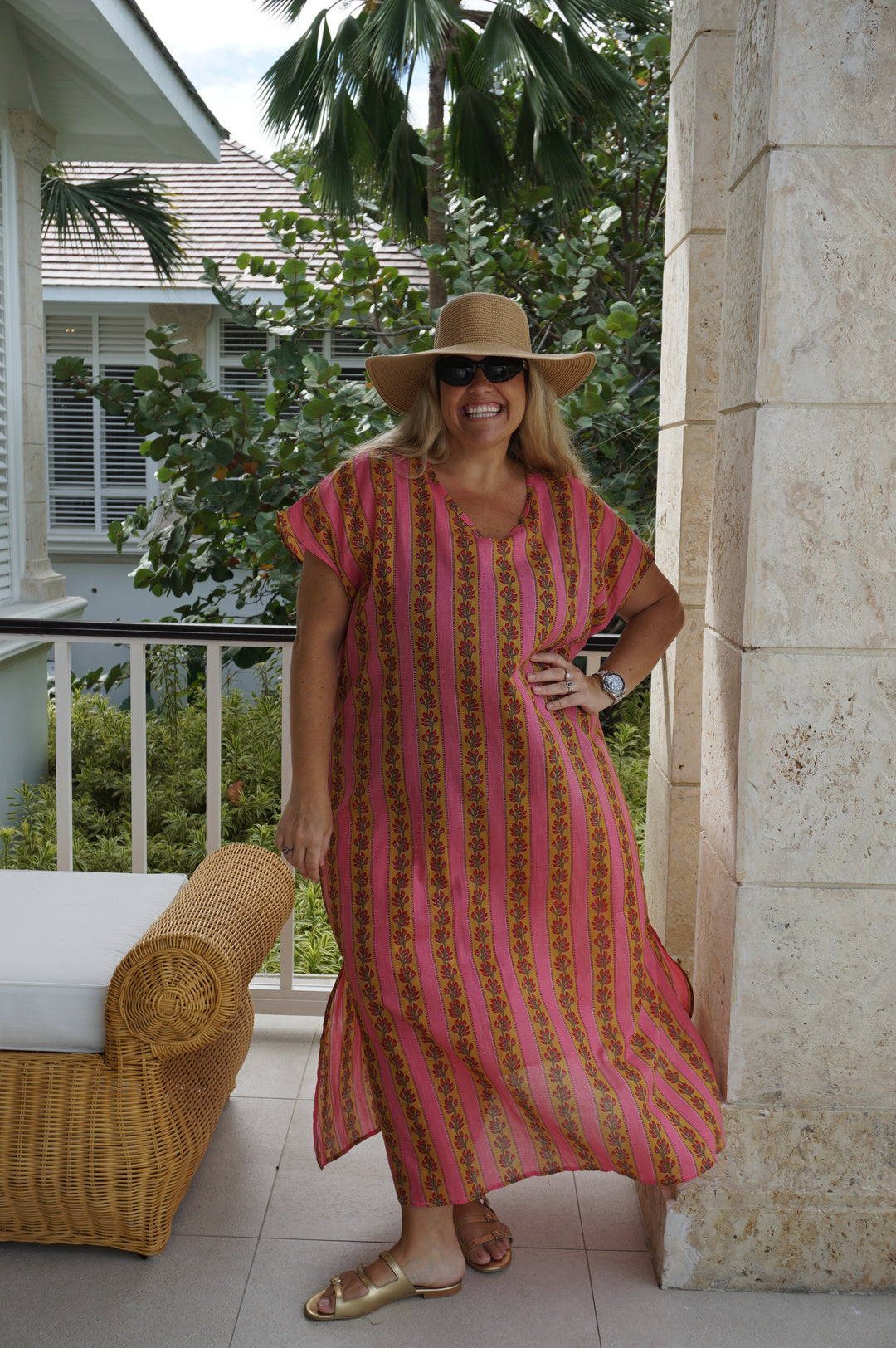 VESTIDO MOCA RAYAS FUCSIA
