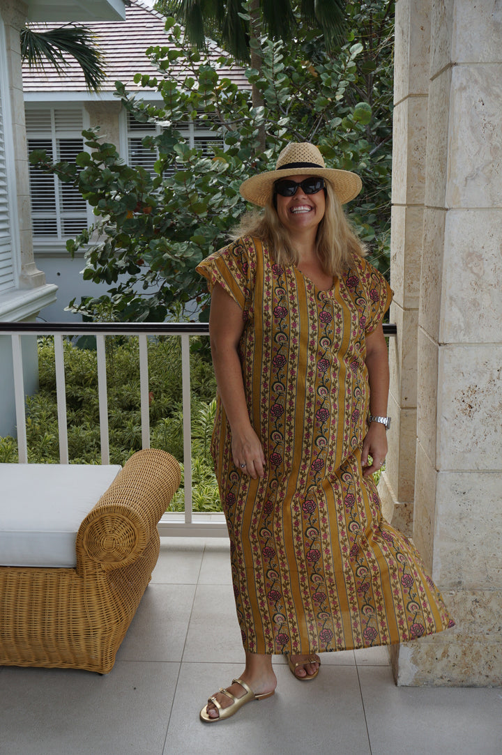 VESTIDO MOCA RAYAS MOSTAZA