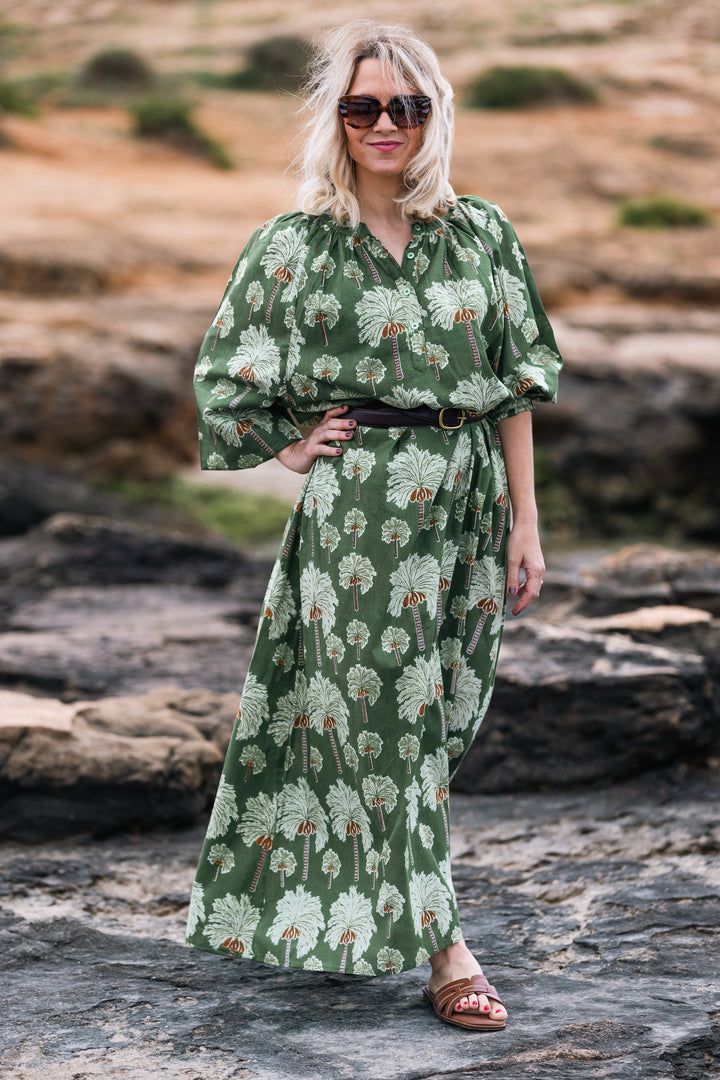 VESTIDO TERRENAS PALMERAS VERDE